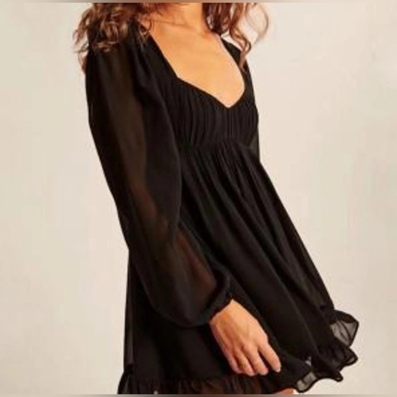 Abercrombie & Fitch Chiffon Babydoll Mini Dress in Black - Size M - Picture 2 of 6